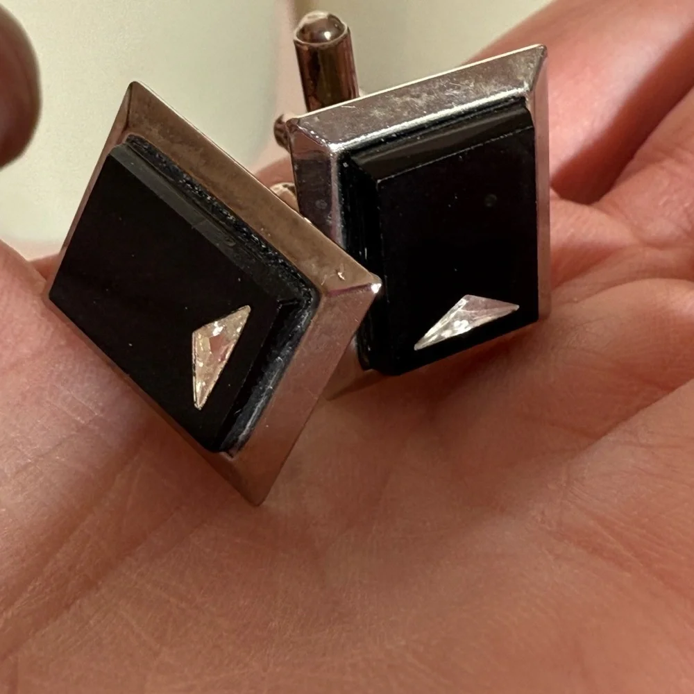 Vintage Mid century modern oversized silver black art deco Cufflinks